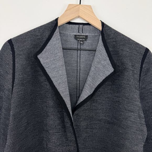 Talbots Pure Merino Wool Cardigan Jacket Womens Large Open Front Pockets Gray - Picture 5 of 14